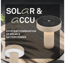 Modern bordslampa med solpanel och batteridrift samt räfflad fot.