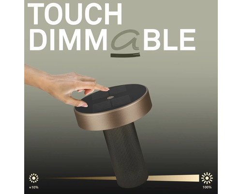 Dimbar lampa med touchfunktion för ljusreglering från 10 till 100 procent.