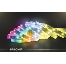Briloner LED-list med färgväxling och vitt ljus för dekorativ belysning. Briloner Logo.