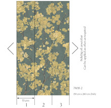 Nonwoventapet med blommigt mönster av gula blommor, 159 gånger 280 centimeter, kan mönsterpassas valfritt antal gånger.