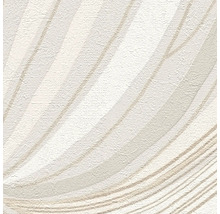 Strukturerad non-woventapet med modernt vågmönster i beige och vitt.