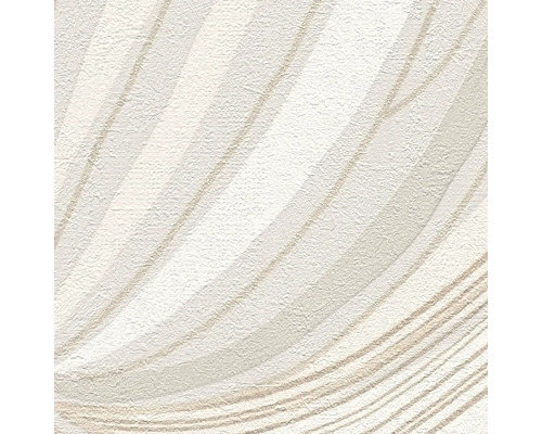 Strukturerad non-woventapet med modernt vågmönster i beige och vitt.