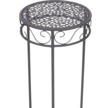 Runt blombord i metall med hålmönster och dekorativa detaljer, antracit.
