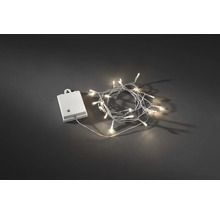 Batteridriven LED-ljusslinga med transparent kabel och vitt batterifack.