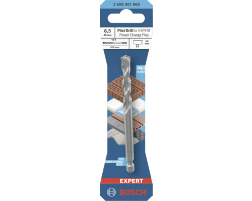 Bosch Expert centrerborr för Power Change Plus, diameter 8,5 millimeter, längd 105 millimeter, hårdmetall för olika material.