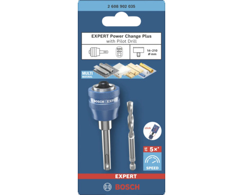 Bosch EXPERT Power Change Plus-adapter med centrumborr för hålsågar, SDS plus-fäste, för diametrar 14 till 210 mm