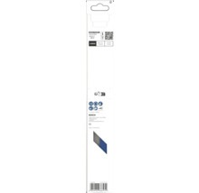 Baksidan av förpackningen till ett Bosch Expert Carbide tigersågsblad med tekniska data, säkerhetssymboler och Bosch Logo.
