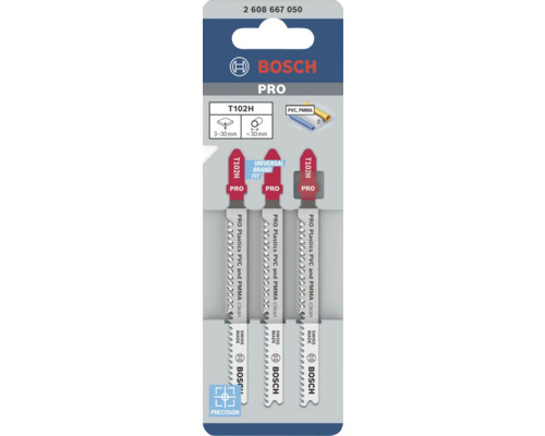 Bosch Professional sticksågsblad T102H för rena snitt i PVC och PMMA, för materialtjocklekar från 3 till 30 millimeter, 3 stycken.