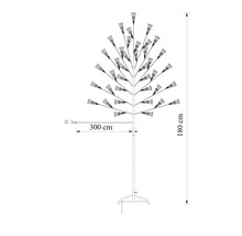 Måttskiss av ett LED-ljusträd med en höjd på 180 centimeter och en kabellängd på 300 centimeter.
