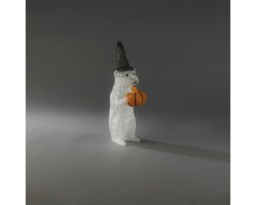 Halloween dekorationsfigur mus med häxhatt och pumpa av akryl.