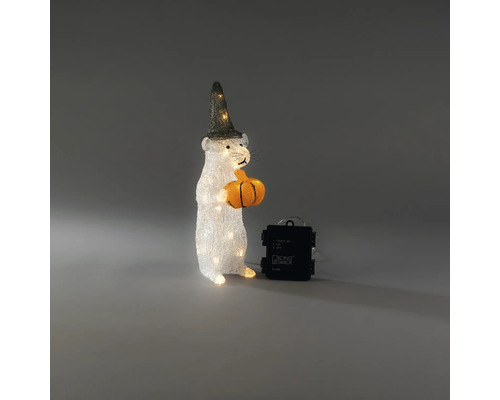 LED-dekorationsfigur mus med häxhatt och pumpa, batteridriven.