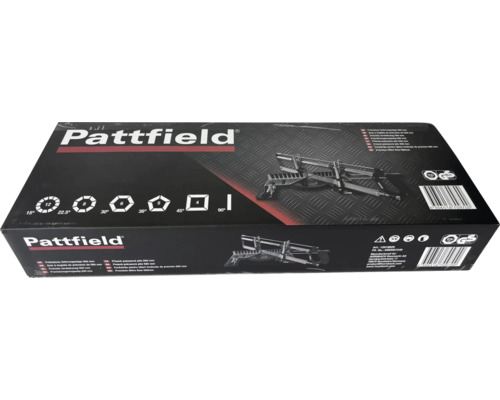 Pattfield precisionsgeringssåg 550 mm i förpackning med vinklar från 15 till 90 grader och sigill för testad säkerhet.