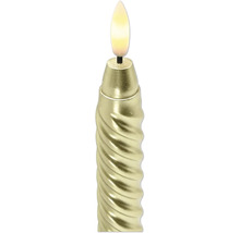 Julgransljus LED i guld med vridet skaft och varmvit ljuskälla i form av en låga.