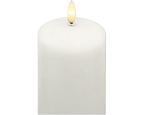 Vitt LED-blockljus med realistisk flamma.