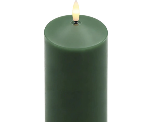 Grönt LED-blockljus med flamformat ljus.