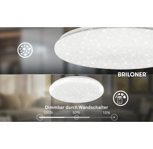 Briloner LED-taklampa med stjärnhimmelseffekt, dimbar via väggströmbrytare i stegen 100 procent, 50 procent och 10 procent. Briloner Logo.