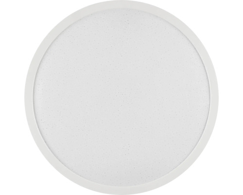 Rund LED-panel för tak- eller väggmontering med vit ram och frostad diffuser.