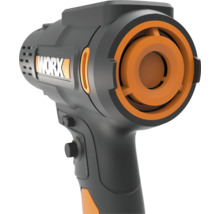Svart-orange WORX varmluftspistol med ergonomiskt grepp, runt munstycke och WORX Logo.
