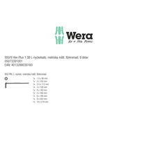 Wera vinkelnyckelsats 950/9 Hex-Plus 1 SB, 9 delar, metrisk, förkromad, storlekar 1,5 till 10 millimeter.