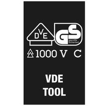 VDE-certifierat verktyg, GS-märkning för testad säkerhet, isolerat upp till 1000 Volt.