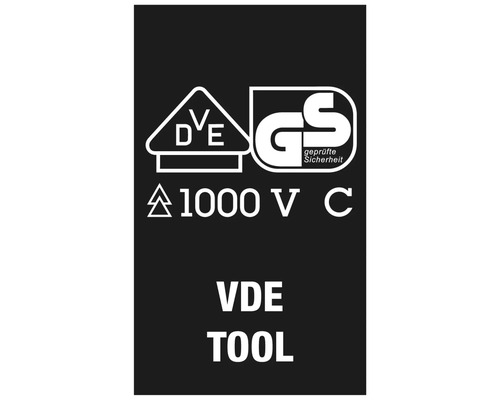 VDE-certifierat verktyg, GS-märkning för testad säkerhet, isolerat upp till 1000 Volt.