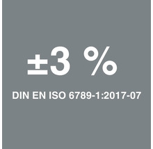 Mätnoggrannhet på plus minus 3 procent enligt DIN EN ISO 6789.