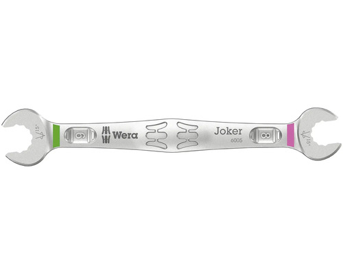 Wera Joker 6005 dubbel u-nyckel med nyckelvidderna 6 millimeter och 8 millimeter samt Wera Logo.