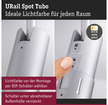 URail Spot Tubo med ställbar ljusfärg via DIP-omkopplare under det avtagbara ytterhöljet.