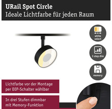 Paulmann URail Spot Circle skensystemslampa med ljusfärg justerbar via strömbrytare, trestegsdimring och minnesfunktion.