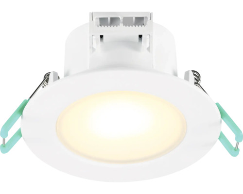 LED-downlight i vitt med fjäderklämmor för takmontering, rund design.