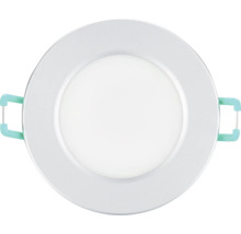 Rund LED-downlight med fästklämmor för infälld takmontering.