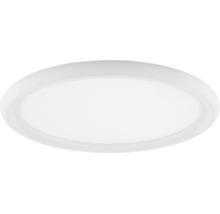 Rund vit taklampa i platt utförande med opal diffusor.