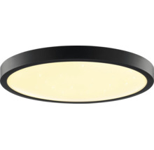 Rund LED taklampa med svart hölje och stjärnhimmeleffekt.