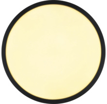 Rund LED-taklampa med svart ram.