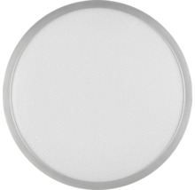 Rund LED-taklampa med silverfärgad ram och vit skärm med stjärnhimmelseffekt.
