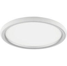 Rund, platt LED-taklampa med vit ram.