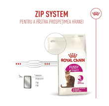 Royal Canin kattfoder Fussy Exigent med återförslutningsbart zip-system för att bevara fodrets färskhet.