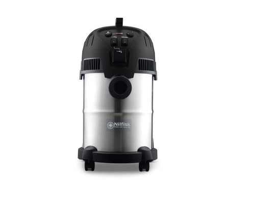 Nilfisk våt- och torrdammsugare Multi II 30 T Inox VSC med behållare i rostfritt stål, eluttag och hjul.