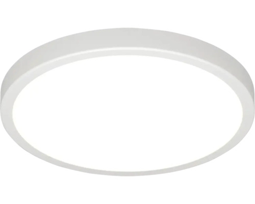 Rund, platt LED-taklampa för takmontering.