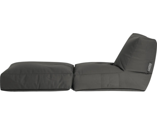 Grå sittsäck som solstol med pall från Sitting Point. Inklusive sidoficka och högt ryggstöd för bekvämt sittande.