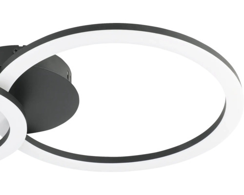 Modern ringformad LED-taklampa i metall och plast i svart och vitt.