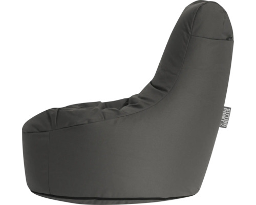 Antracitgrå sittsäck i L-form med ryggstöd av polyester, Sitting Point Logo.