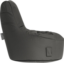 Grå sittsäck i fåtöljform med högt ryggstöd och sidoficka. Sitting Point Logo.