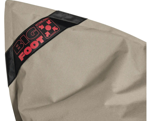 Detaljvy av en saccosäck med Sitting Point Logo och Big Foot Logo.