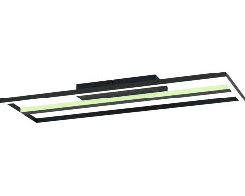 Modern LED-taklampa i rektangulär design av svart metall med integrerad ljuskälla.