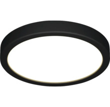 Rund LED-taklampa med svart kant och vit diffusor.