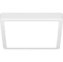 Kvadratisk LED-taklampa med platt profil och vit ram.