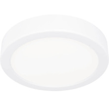 Rund, platt LED-taklampa i vitt.