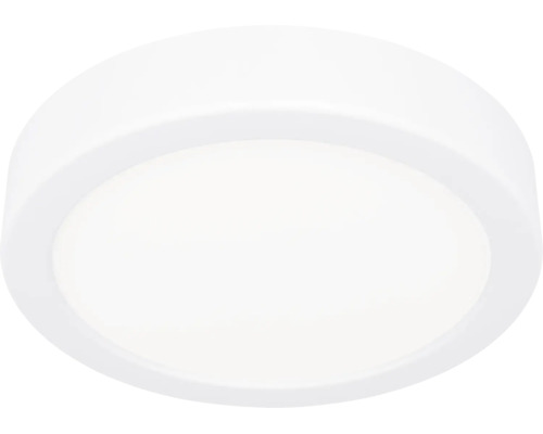 Rund, platt LED-taklampa i vitt.