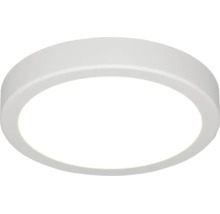 Rund, platt LED-taklampa i vitt för en jämn belysning av rummet.